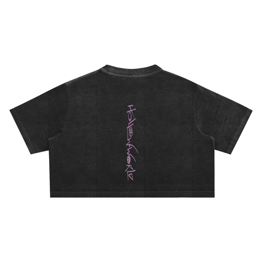 Hollow World Moth Heart Snow Washed Crop Top