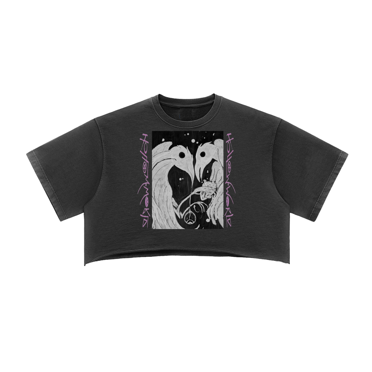 Hollow World Gifts For Crows Snow Washed Raw Edge Crop Top