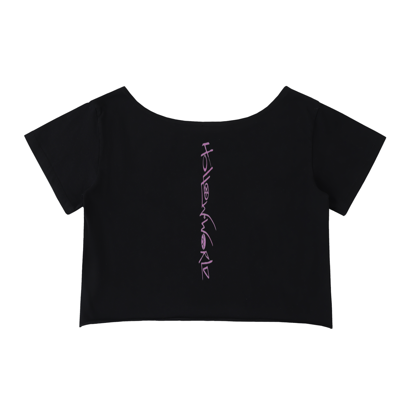 Hollow World Moth Heart Off-Shoulder Rolled Hem Cotton T-Shirt