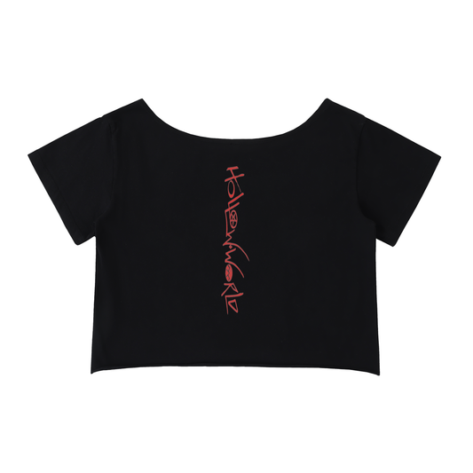 Off-Shoulder Rolled Hem Cotton T-Shirt