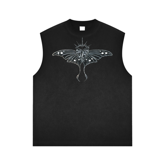 Hollow World Moth Heart Reverse Washed Tank Top Men's Fit