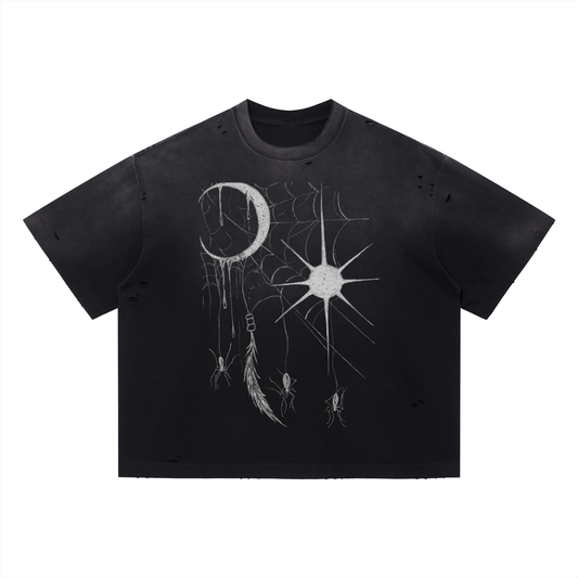 Hollow World Equinox Vintage Washed Distressed Boxy Oversized T-Shirt