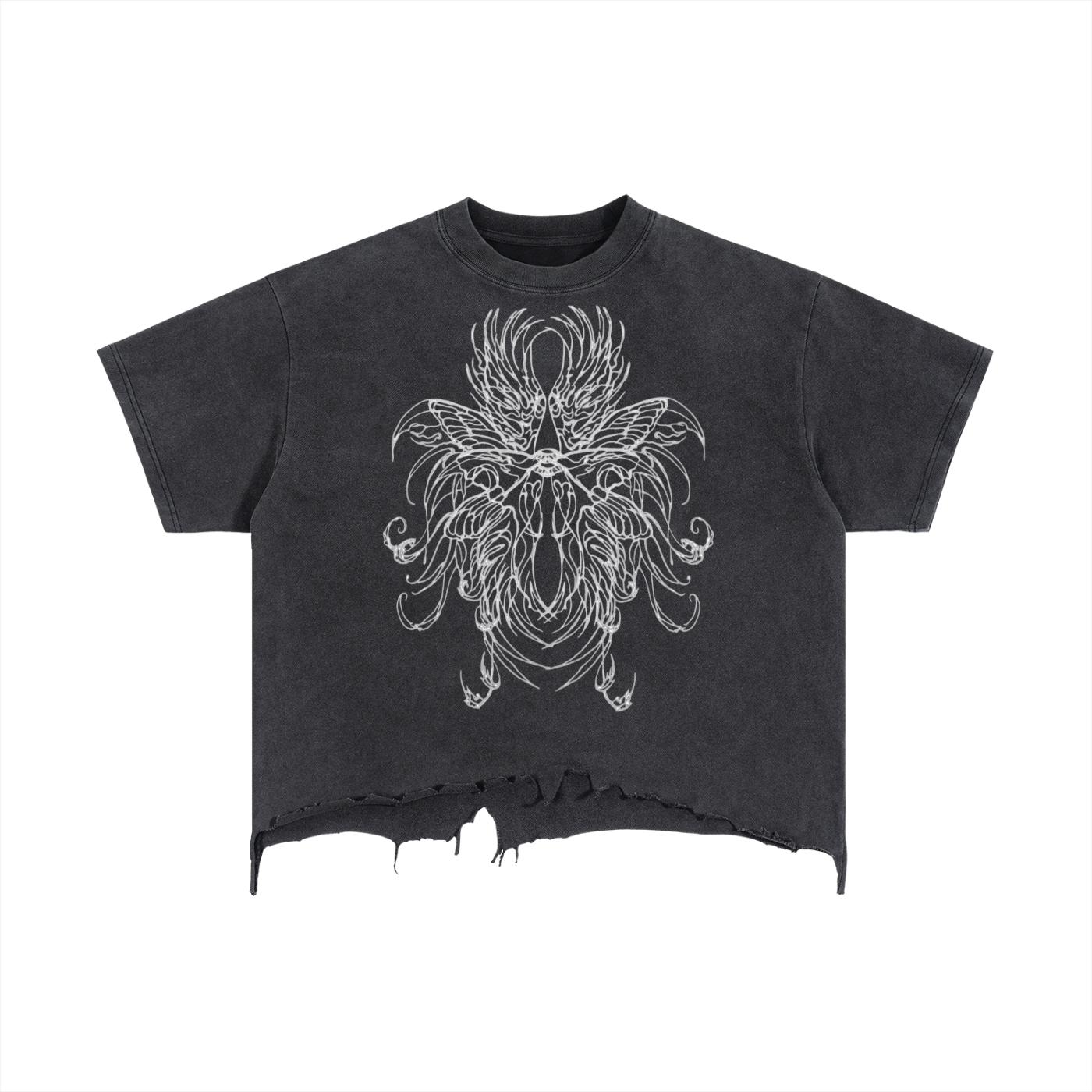 Hollow World Seraphim Vintage Wash Boxy Distressed Hem T-Shirt Unisex Fit
