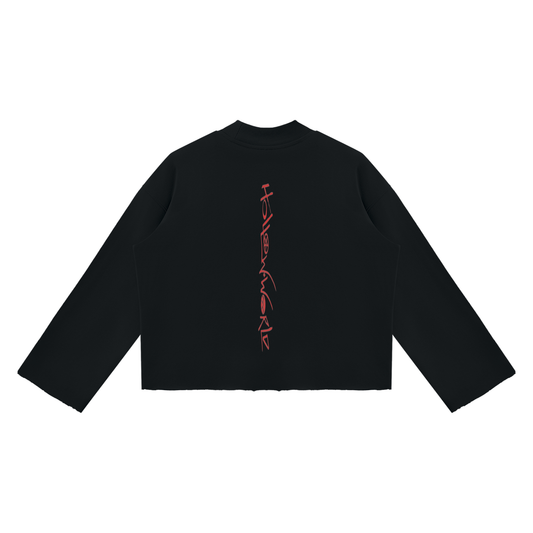 Hollow World Gifts For Crows Unisex Mock Neck Raw Edge Boxy Sweatshirt