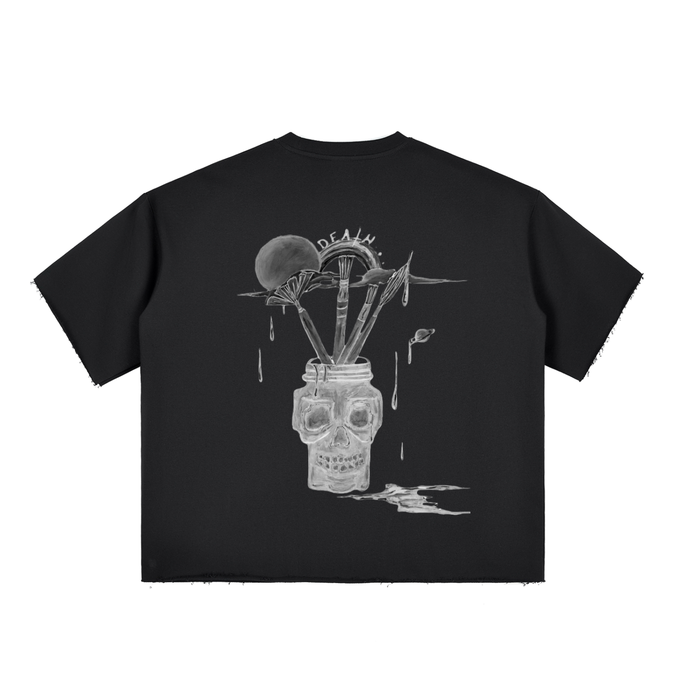 Boxy Half-Sleeve Raw-Edge T-Shirt