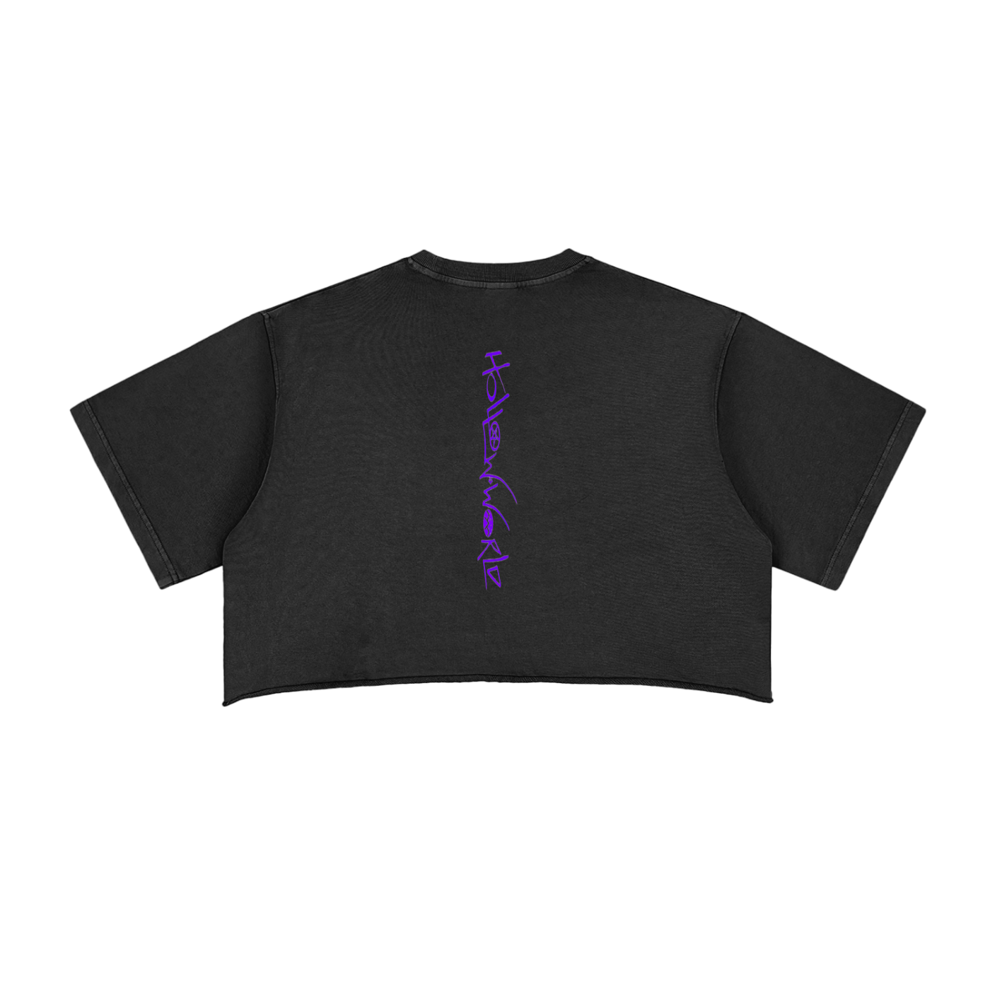 Hollow World Moth Heart Snow Washed Raw Edge Crop Top Unisex Fit