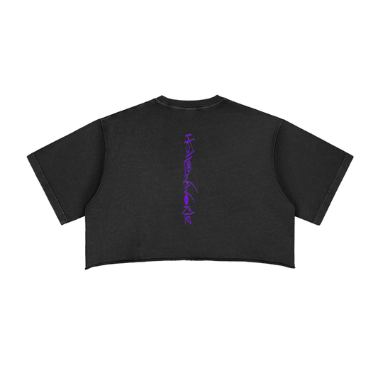 Hollow World Moth Heart Snow Washed Raw Edge Crop Top Unisex Fit