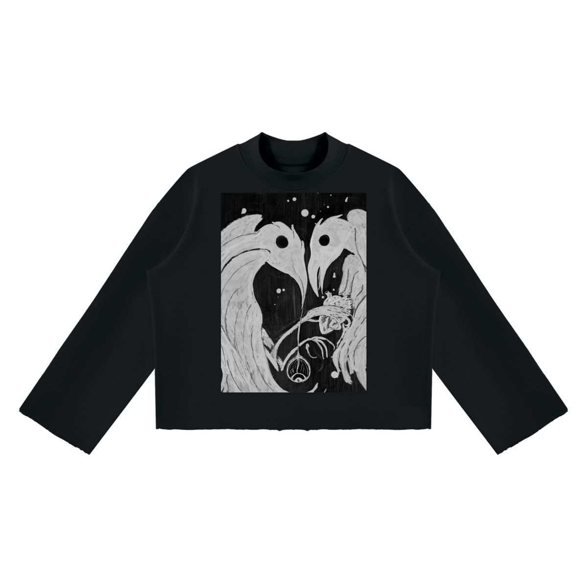 Hollow World Gifts For Crows Unisex Mock Neck Raw Edge Boxy Sweatshirt