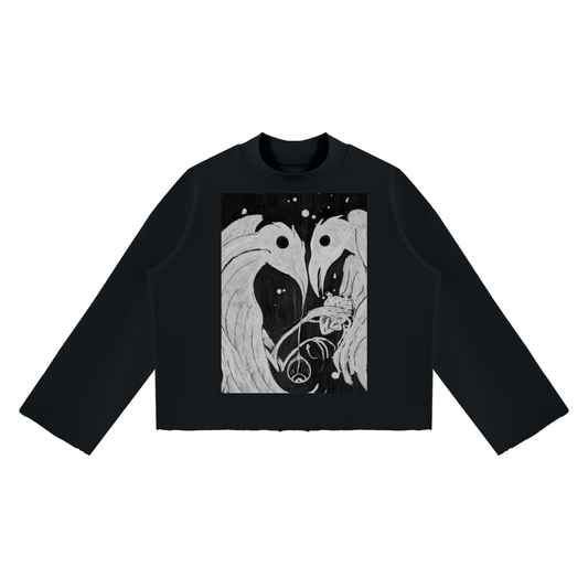 Hollow World Gifts For Crows Unisex Mock Neck Raw Edge Boxy Sweatshirt