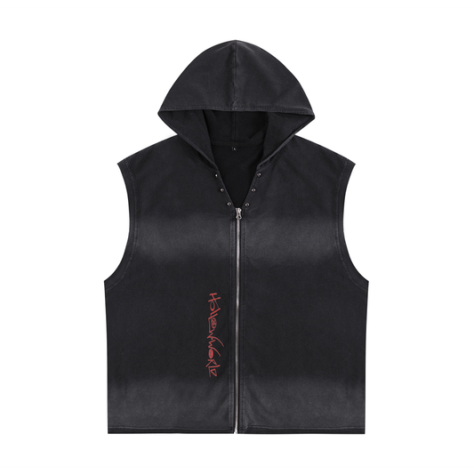 Vintage Washed Zip-Up Hooded Tank Top