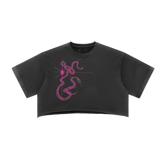 Hollow World Celestial Snake Snow Washed Raw Edge Crop Top Unisex Fit